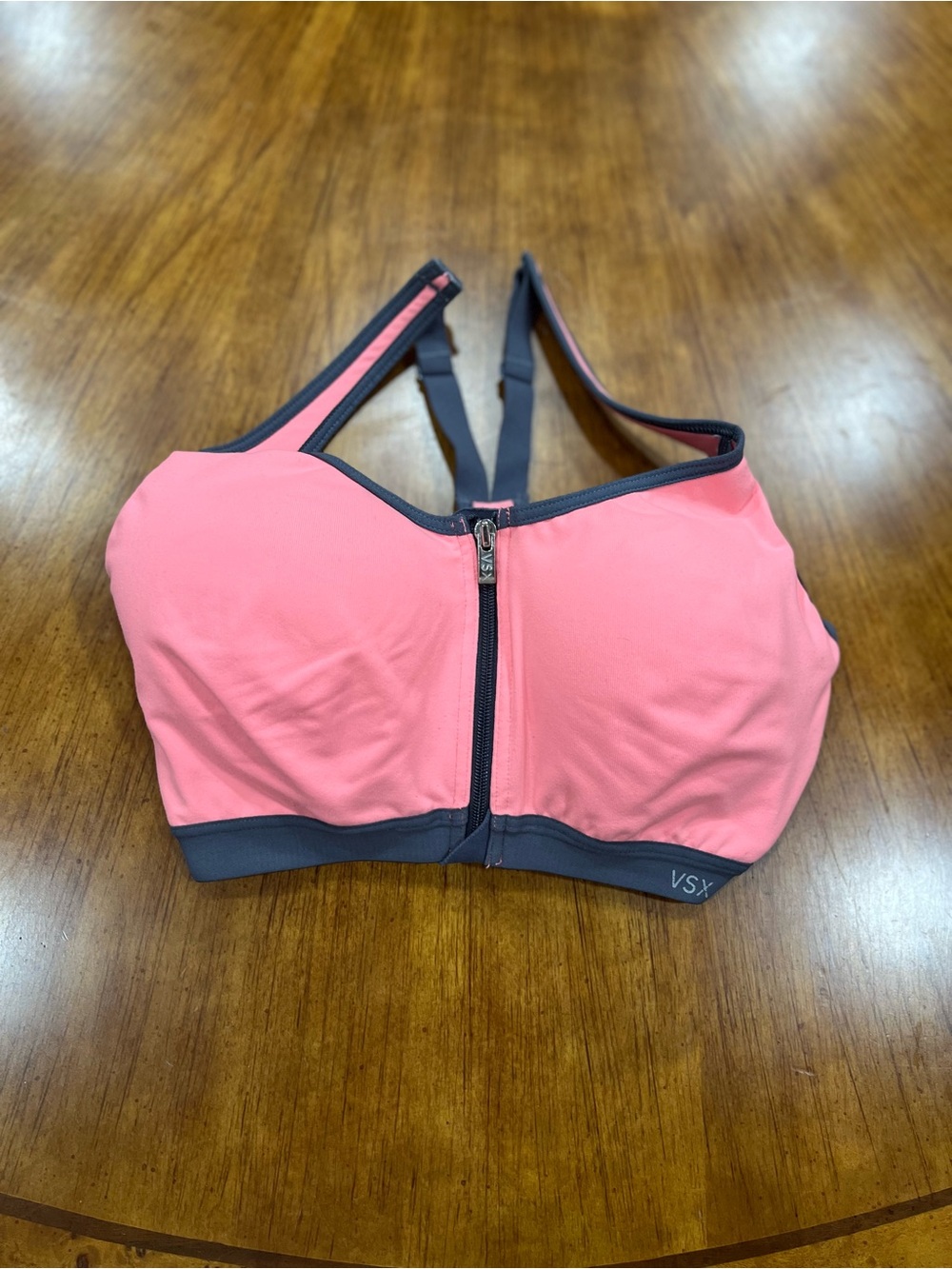 Victoria's Secret Pink and Gray Front-Zip Sports Bra